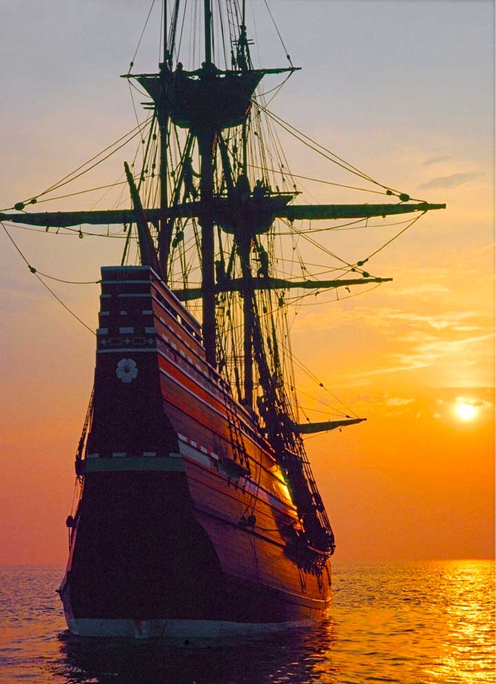 Mayflower II Replica at Sunset